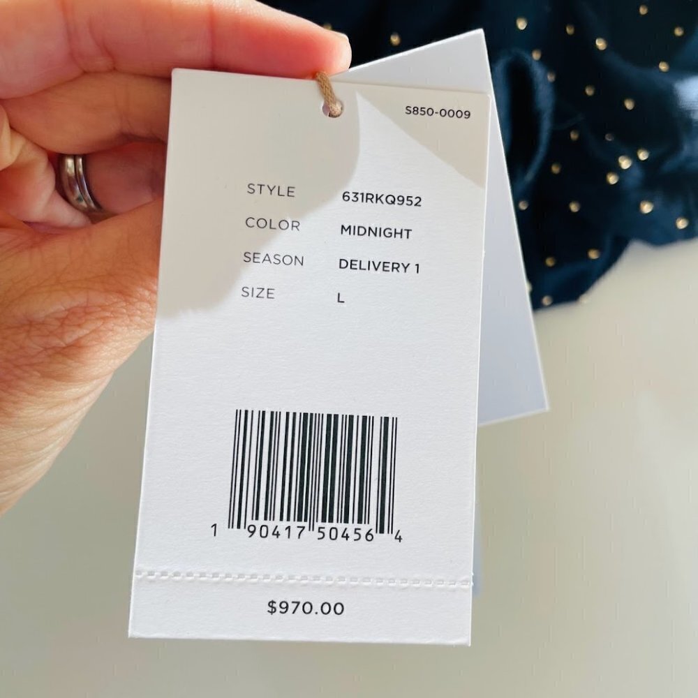 NWT Michael Kors Collection Sweater 100% Merino Wool Midnight Blue Metal Polka L - Picture 5 of 11